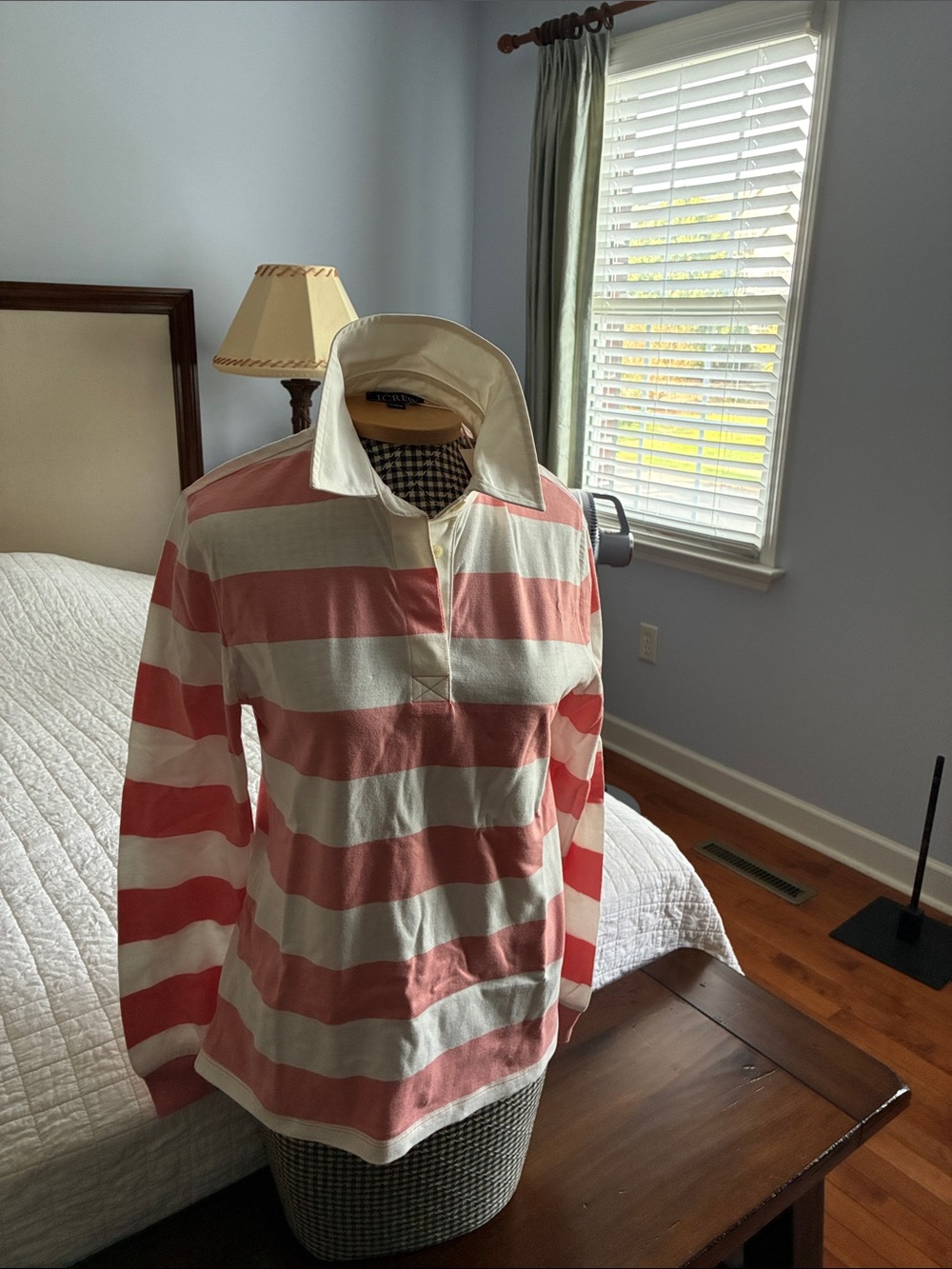 J. Crew Women's Pink and White Striped Rugby Shirt